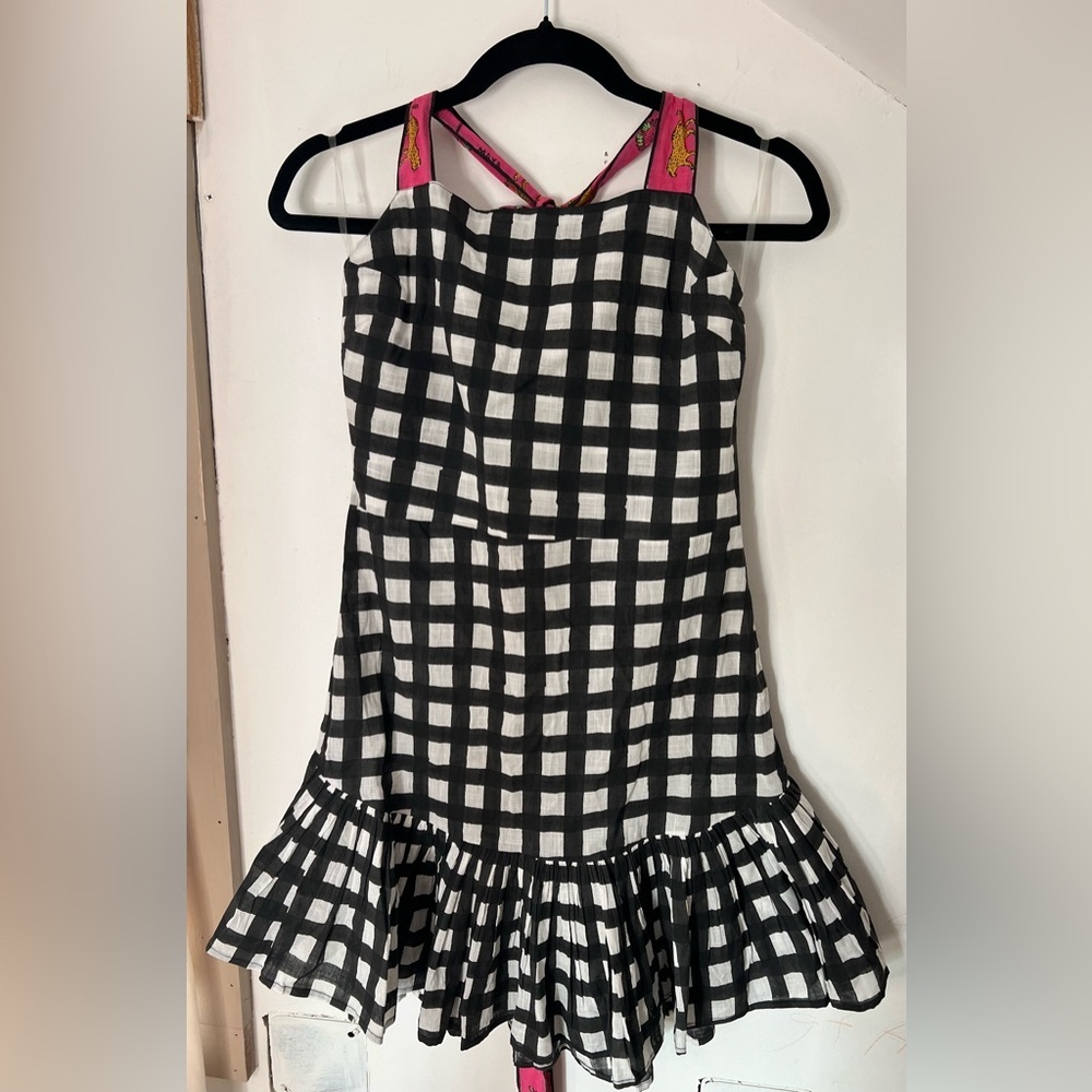 Mo Maya Luna Check with Leopard Print Strap Mini Dress Size S/M